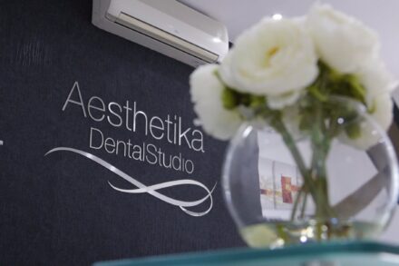 Aesthetika Reception desk and signage