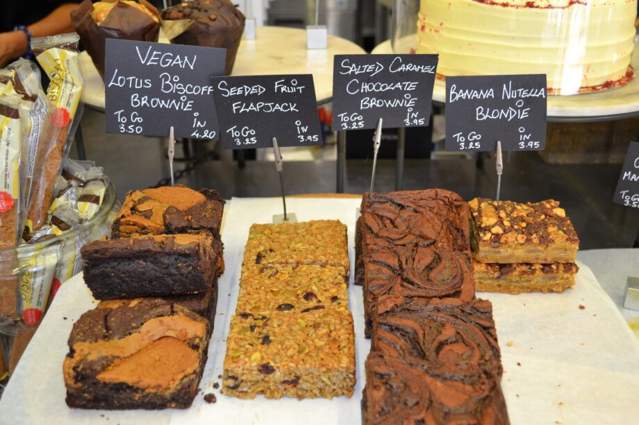 Photograph of vegan brownies and cakes from The Terrace Eatery