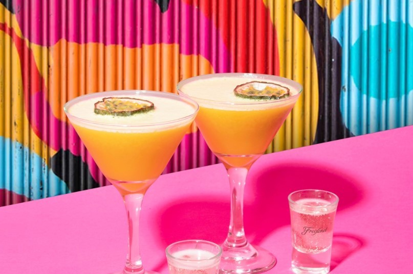 Las Iguanas' cocktails with colourful backgrounds