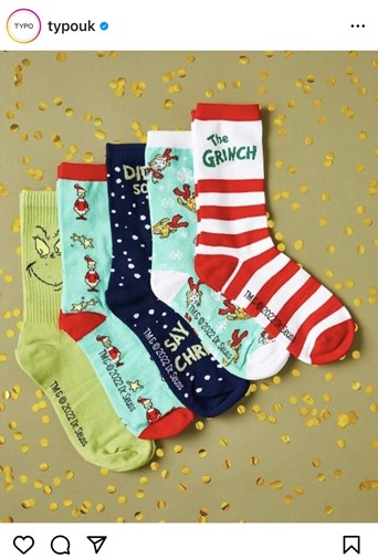 image of Christmas socks on typouk instagram
